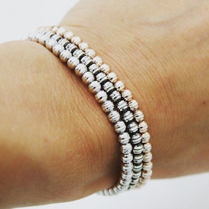 Pulseiras elásticas em prata brilhante, rosé, ouro e banho de ródio, todos os tamanhos disponíveis, feitas à mão em prata esterlina cintilante