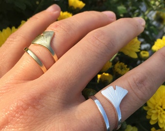 Handmade sterling silver ring "Ginkgo", available in all sizes, silver, rosé or gold plated