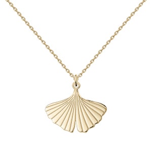 NEW: Golden shiny biloba ginkgo leaf pendant with cute chain, handmade of 925 silver, 46 cm and 50 cm length available, unique gift idea