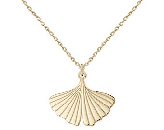 NEW: Golden shiny biloba ginkgo leaf pendant with cute chain, handmade of 925 silver, 46 cm and 50 cm length available, unique gift idea