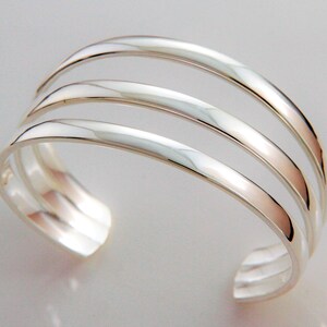 Pure Sterling Silver Cuff Bracelet 3 Rows, solid and handmade, The IT-piece image 2