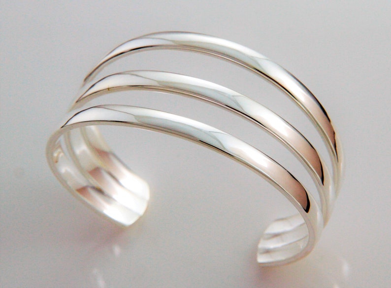 Pure Sterling Silver Cuff Bracelet 3 Rows, solid and handmade, The IT-piece image 2