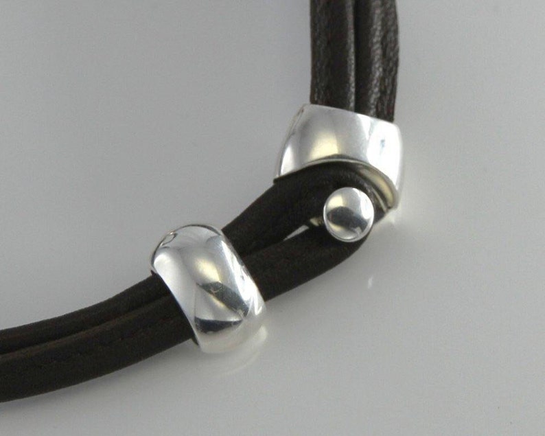 Great sterling silver bracelet Smile with dark brown leather image 5