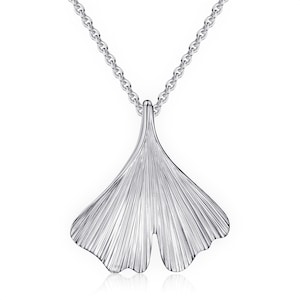 Large silver ginkgo necklace: 3 x 3 cm matt polished leaf pendant on beautiful chain, handmade in Germany with flexible chain length