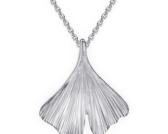 Large silver ginkgo necklace: 3 x 3 cm matt polished leaf pendant on beautiful chain, handmade in Germany with flexible chain length