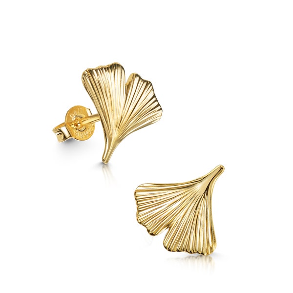 Ginkgo leaf studs - 0.5" (1,2 cm) very cute, light and fashionable, handmade of solid 925 sterling silver