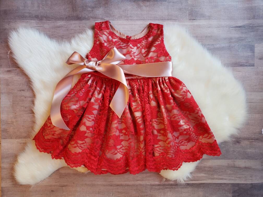 Red \u0026 rosegold lace dress baby and 
