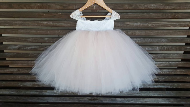Girls Blush Tulle Dress Baby Christening Dress The Saphira Blush Tulle and Lace Flower Girl Dress Infant Tulle and Lace Dress