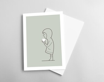 WARME TASSE |  Print Postcard DIN A6 Illustration, Boy with a Cup, Posterland