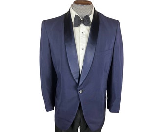 Vintage Blue Tuxedo Dinner Jacket Mohair & Wool Tux Jacket Dated 1957 Sz M