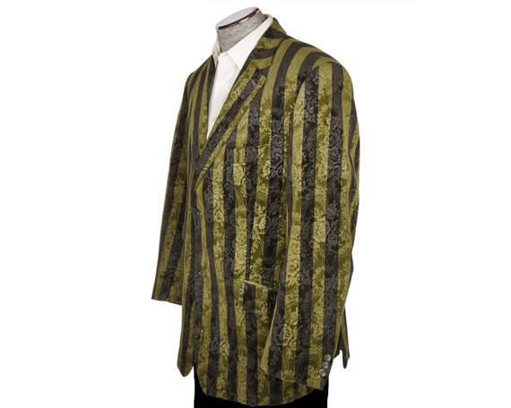 Vintage Brocade Velvet Jacket Green & Black Strip… - image 2