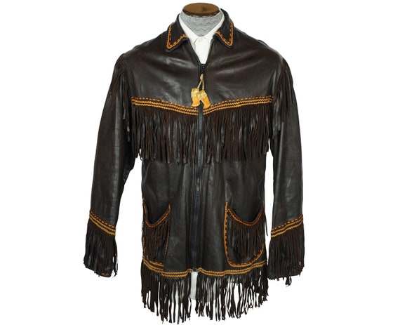 Vintage Fringed Leather Western Jacket Artisan Ma… - image 1