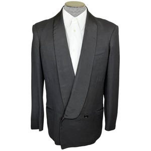 Vintage 1940s Tuxedo Dinner Jacket Black Wool – Shawl Collar, Size M