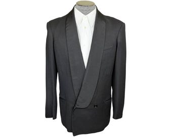 Vintage 1940s Tuxedo Dinner Jacket Black Wool – Shawl Collar, Size M
