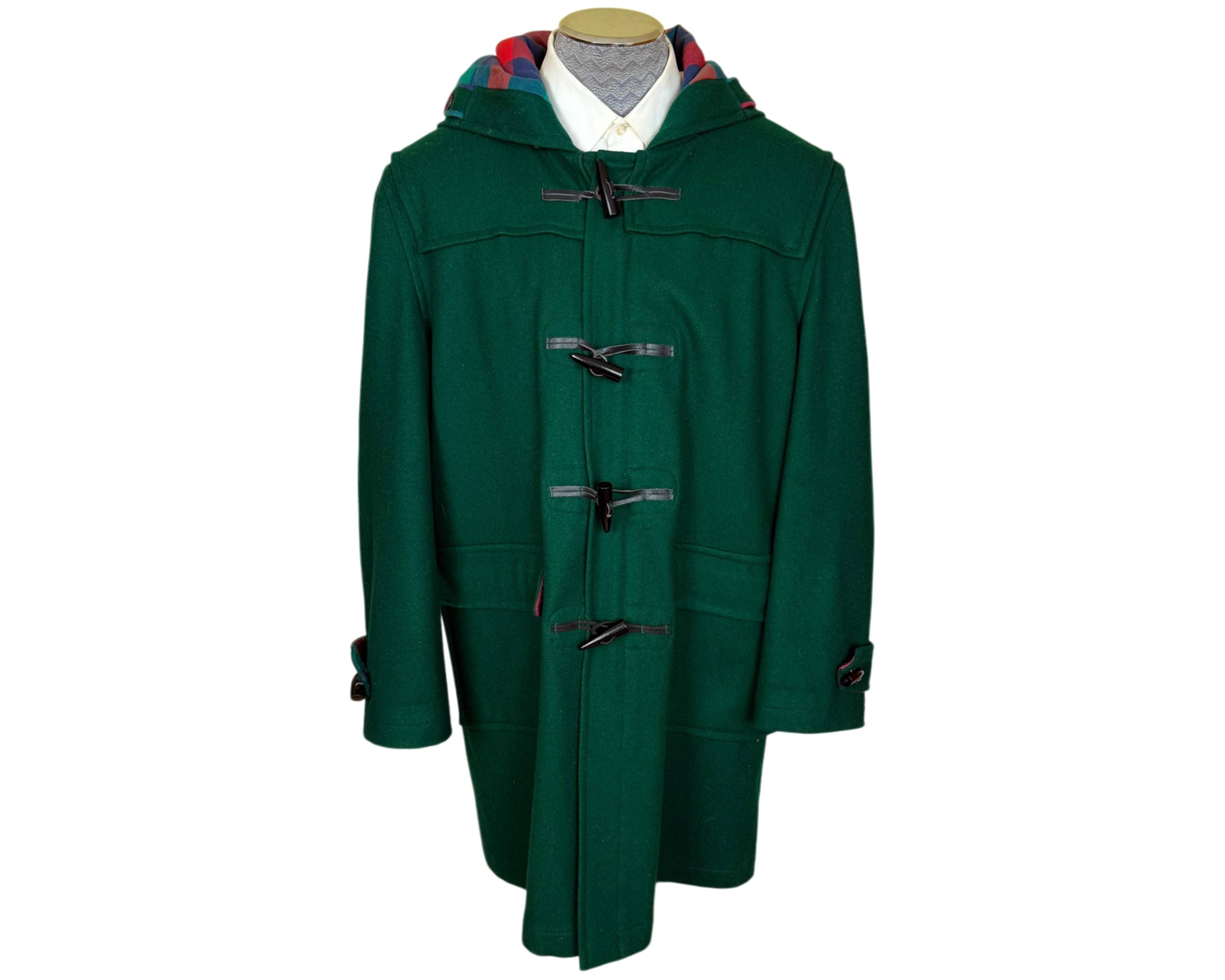 Vintage 1970s Duffle Coat Green Wool Blend Simpsons Canada Size 44