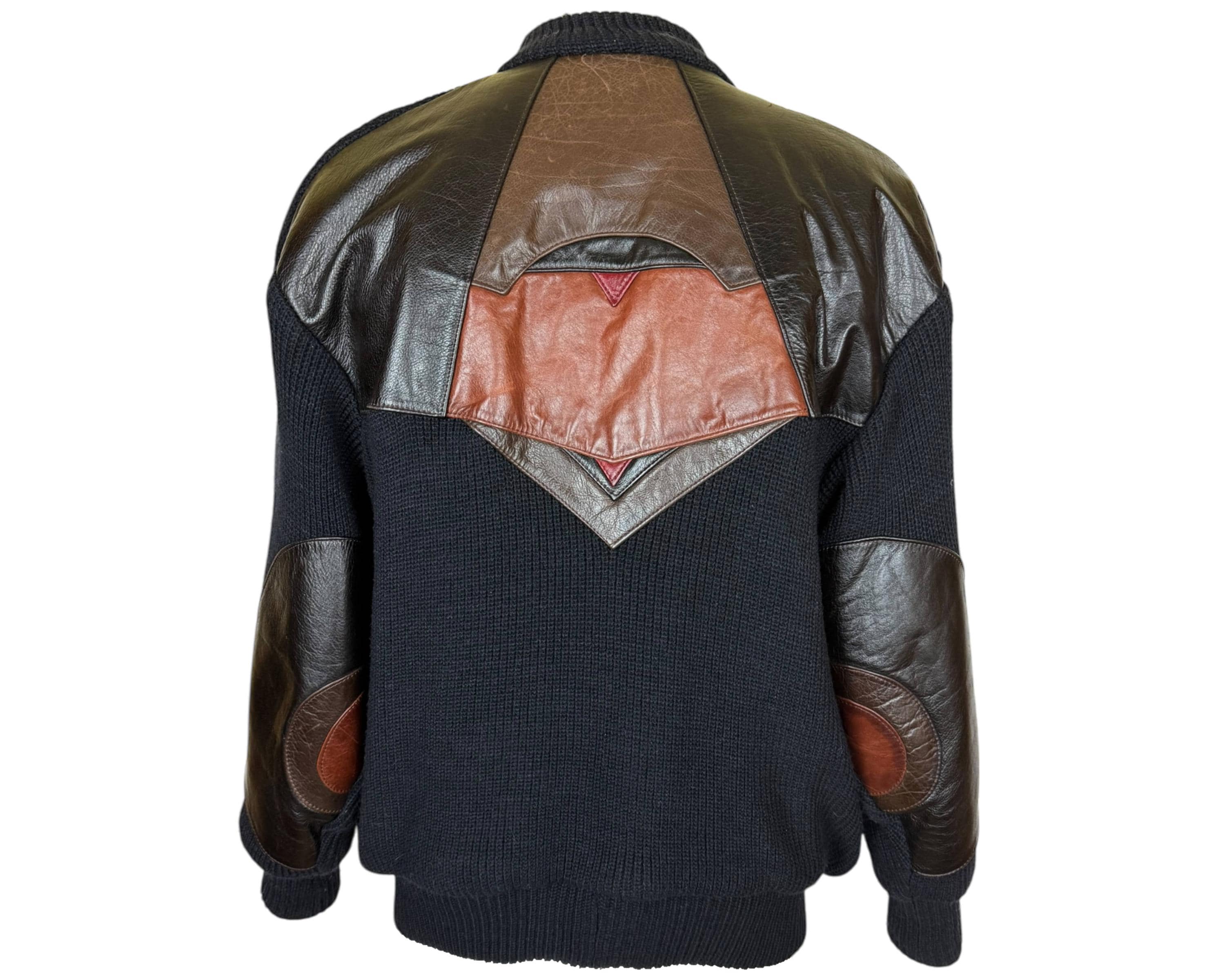 は*し様 vtg 80s short wool bomber jacket Vintage 1980s Knit Bomber Jacket With Leather Trim Jean