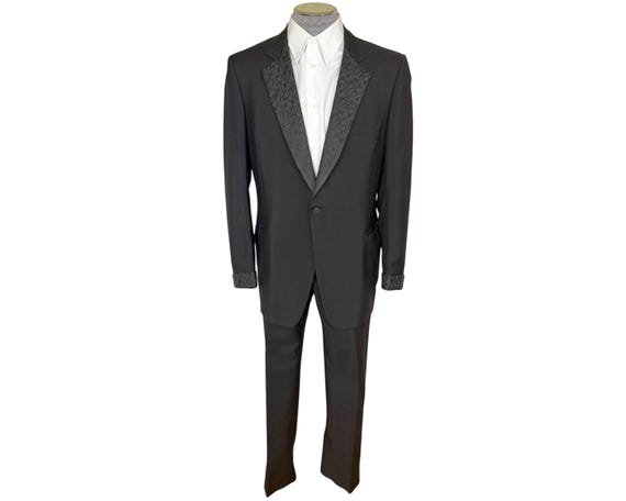 Vintage 1960s 70s Tuxedo Suit Mohair Blend Sz 44 W38