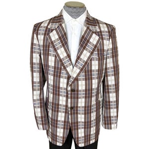 Vintage 1970s Plaid Jacket Checked Blazer Seersucker Sport Coat Size L