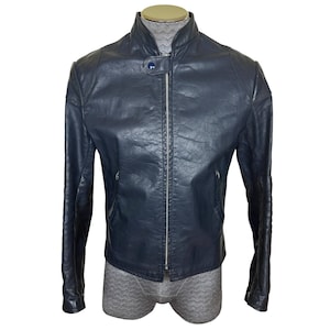 Vintage Cafe Racer Blue Leather Motorcycle Jacket British Cycle Leathers S