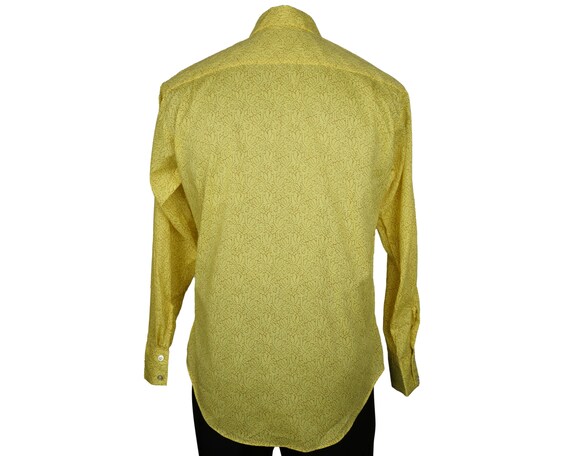 Vintage 60s Shirt Floral Pattern Yellow Cotton Me… - image 3