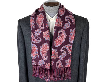 Écharpe vintage à franges Paisley Purple laine Challis des années 40 des années 50 Forsyth Foulard pour homme