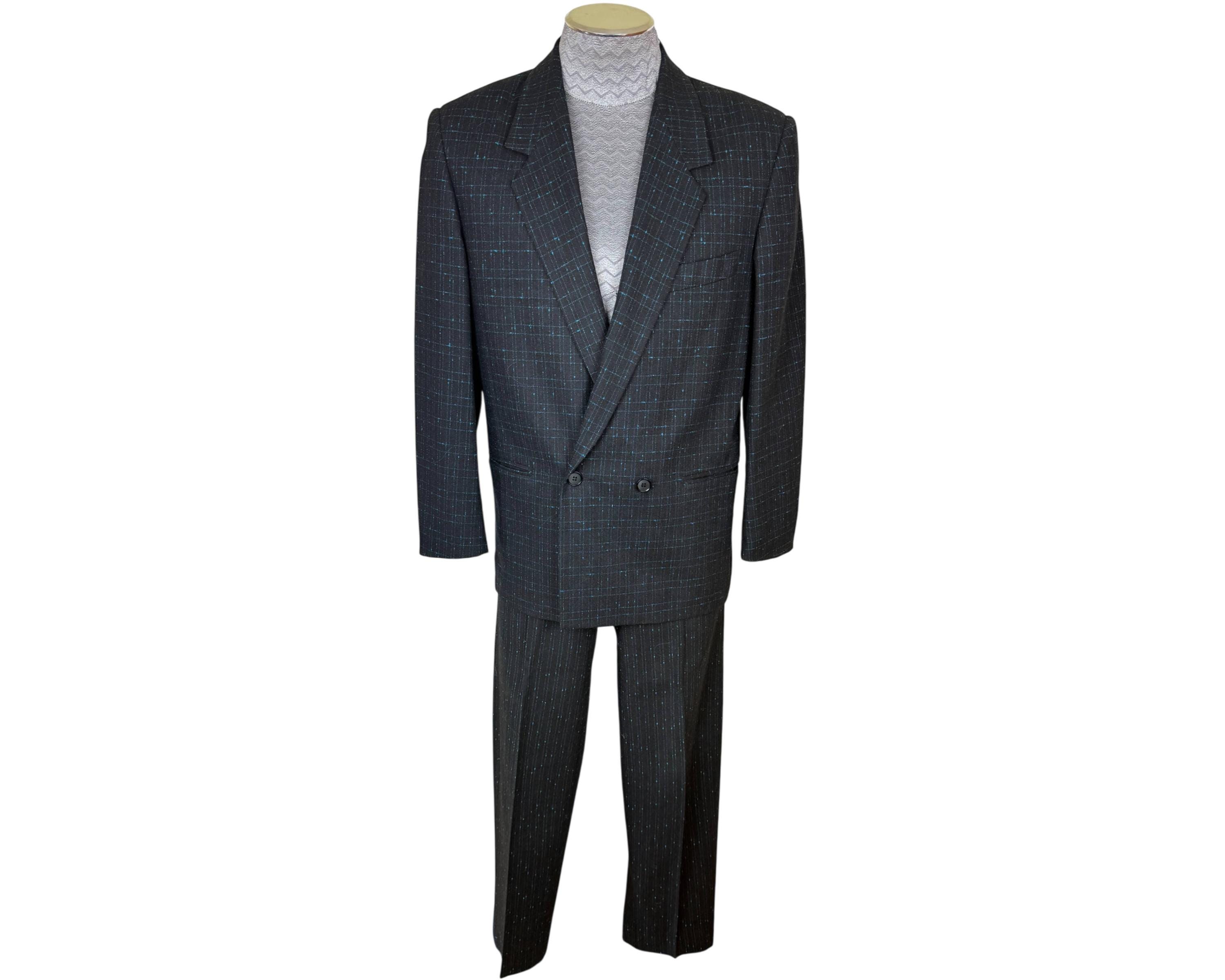 Vintage 1980s New Wave Wool Suit Oversized with 30" Waist