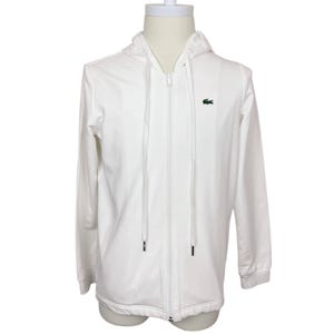 Vintage Lacoste Hoodie White Cotton Tennis Warmup Jacket Mens French Size 42