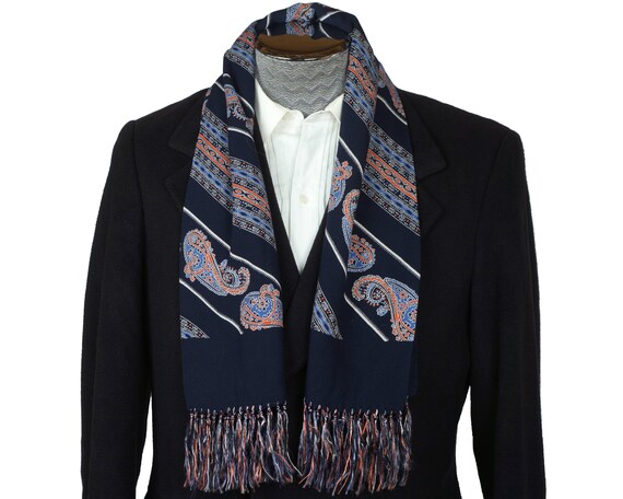 Vintage Mens Fringed Paisley Scarf Wool Challis 19