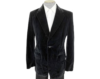 Vintage 1970s Black Velvet Jacket Custom Tailored Size S M