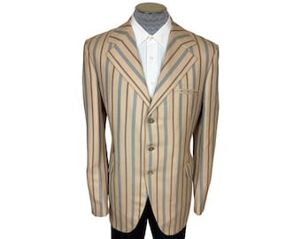 Vintage 1960s Mod Striped Jacket Mens Wool Blazer Size 42 Tall