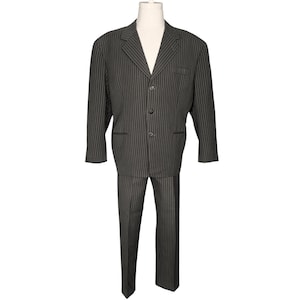 Vintage 1950s 60s Striped Suit Wool Worsted Custom Tailored Sz M L w 30” W