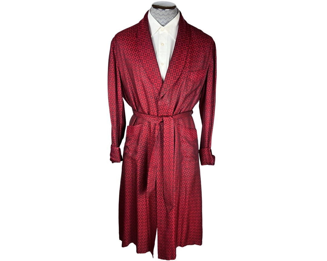 Vintage 1950s Dressing Gown Mens Robe Red & Black Geo Pattern Etsy