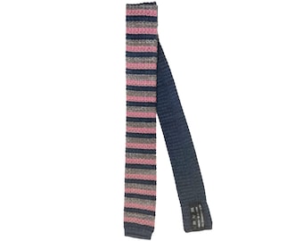 Vintage 1960s Skinny Tie Striped Knit Cotton Necktie Made in W Germany