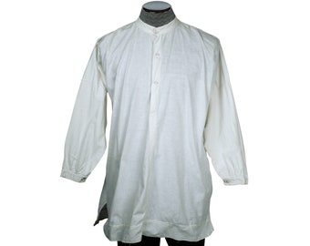 Antique Victorian Mens Shirt White Cotton Dorset Buttons M - VFG