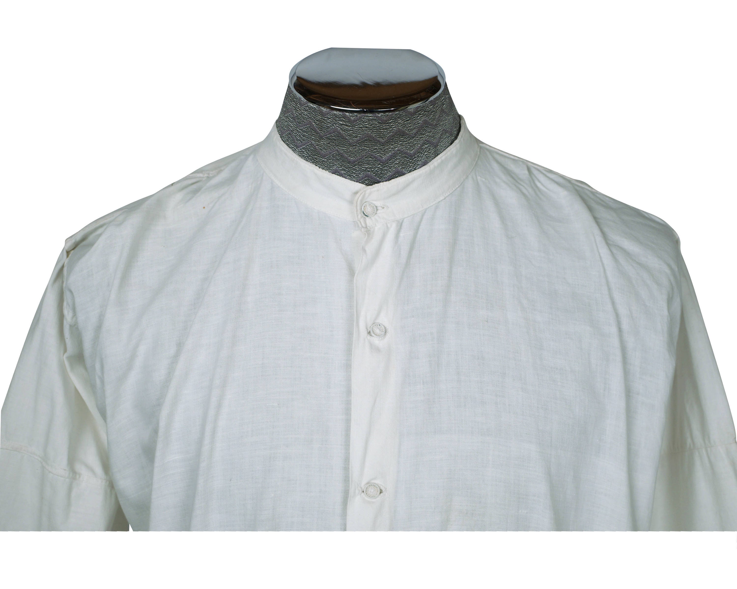 Antique Victorian Mens Shirt White Cotton Dorset Buttons M - VFG 