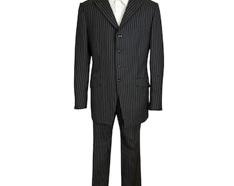 Vintage 1970s Pinstripe Suit Hettlage German Tailored Pure New Wool Size M L