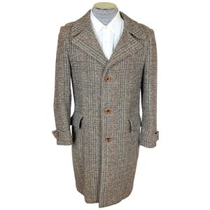 Casaco vintage de tweed espinha de peixe dos anos 1970, tamanho L para homens
