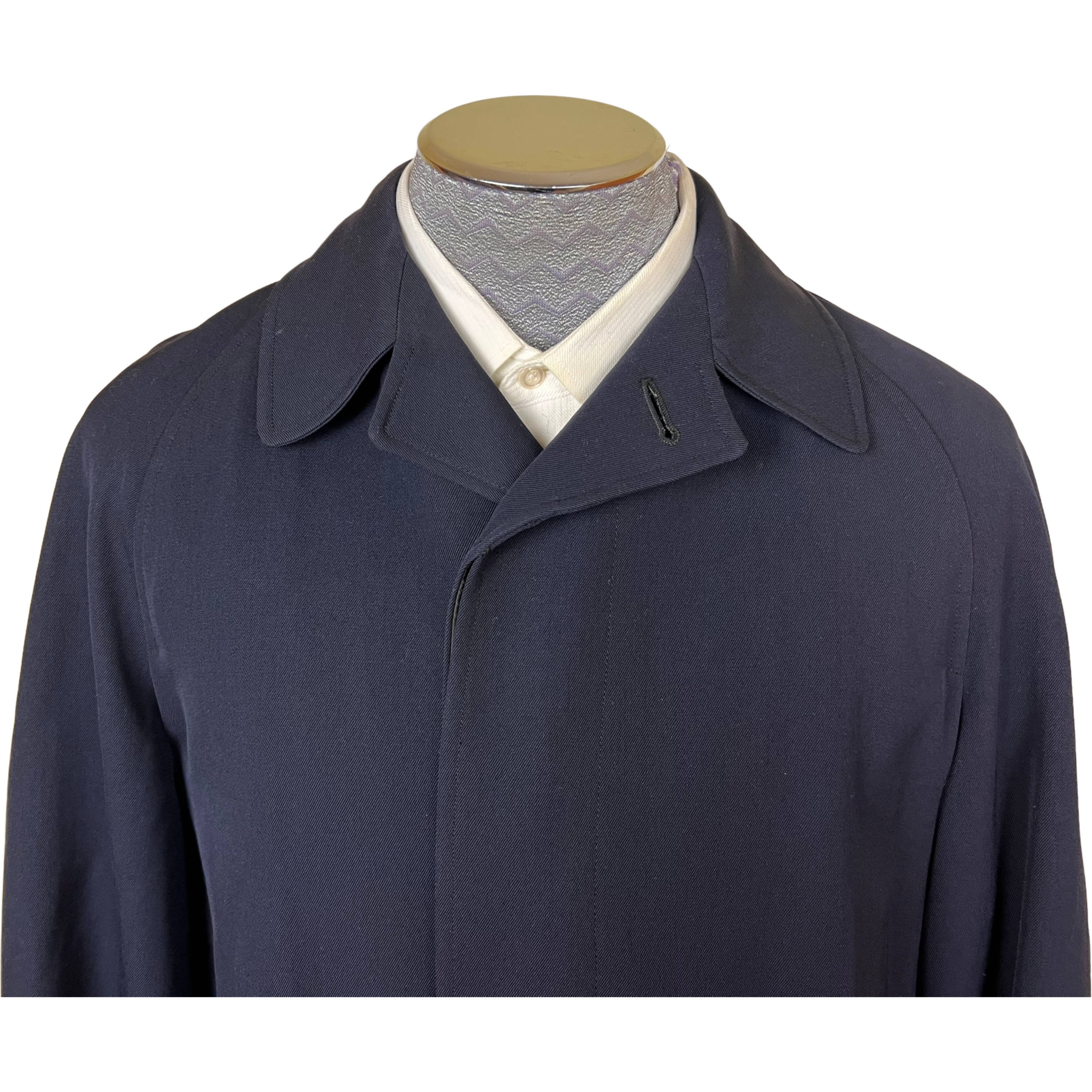 Vintage 1950s Wool Gabardine Rain Coat Navy Blue Mens Size M