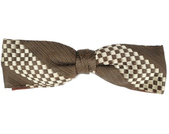 Vintage 1950s Clip On Bowtie Brown w White Checks Beau Brand Bow Tie