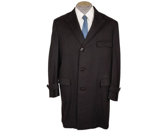 Vintage 1960s Mens Overcoat - Black Wool Cashmere… - image 1