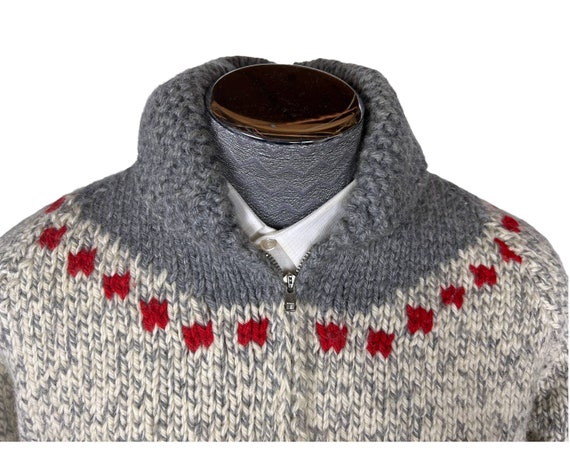 VTG 50s USA MENS MARY MAXIM COWICHAN GRAPHIC KNIT ROCKABILLY CARDIGAN 46” (42)