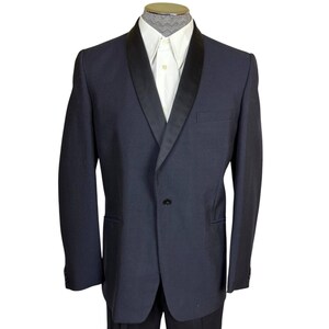 Vintage 1968 Tuxedo Jacke Chambrin & Jones London Maß Bläulich-Schwarze Mohair