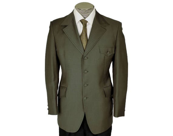 Vintage 70s Mens Mod Blazer Jacket - Olive Green … - image 1