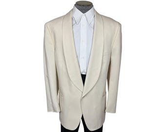 Vintage 1990s Mens White Dinner Jacket Custom Tailored Sz L Tall