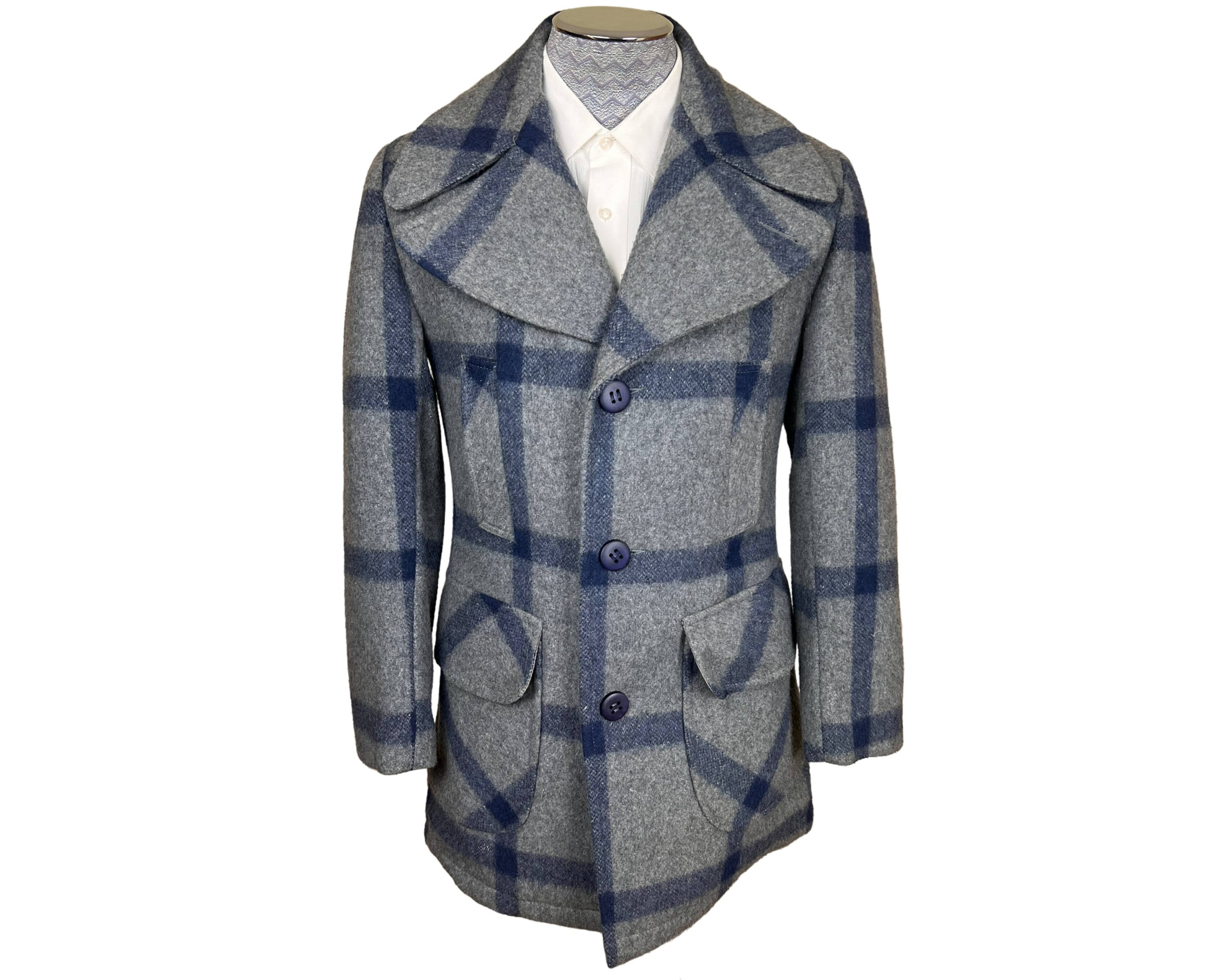 ジャケット・アウター 50s Vintage Wool Ombre Check P-Coat Vintage 1960s Pea Coat Window Pane Check Wool Blend Jacket