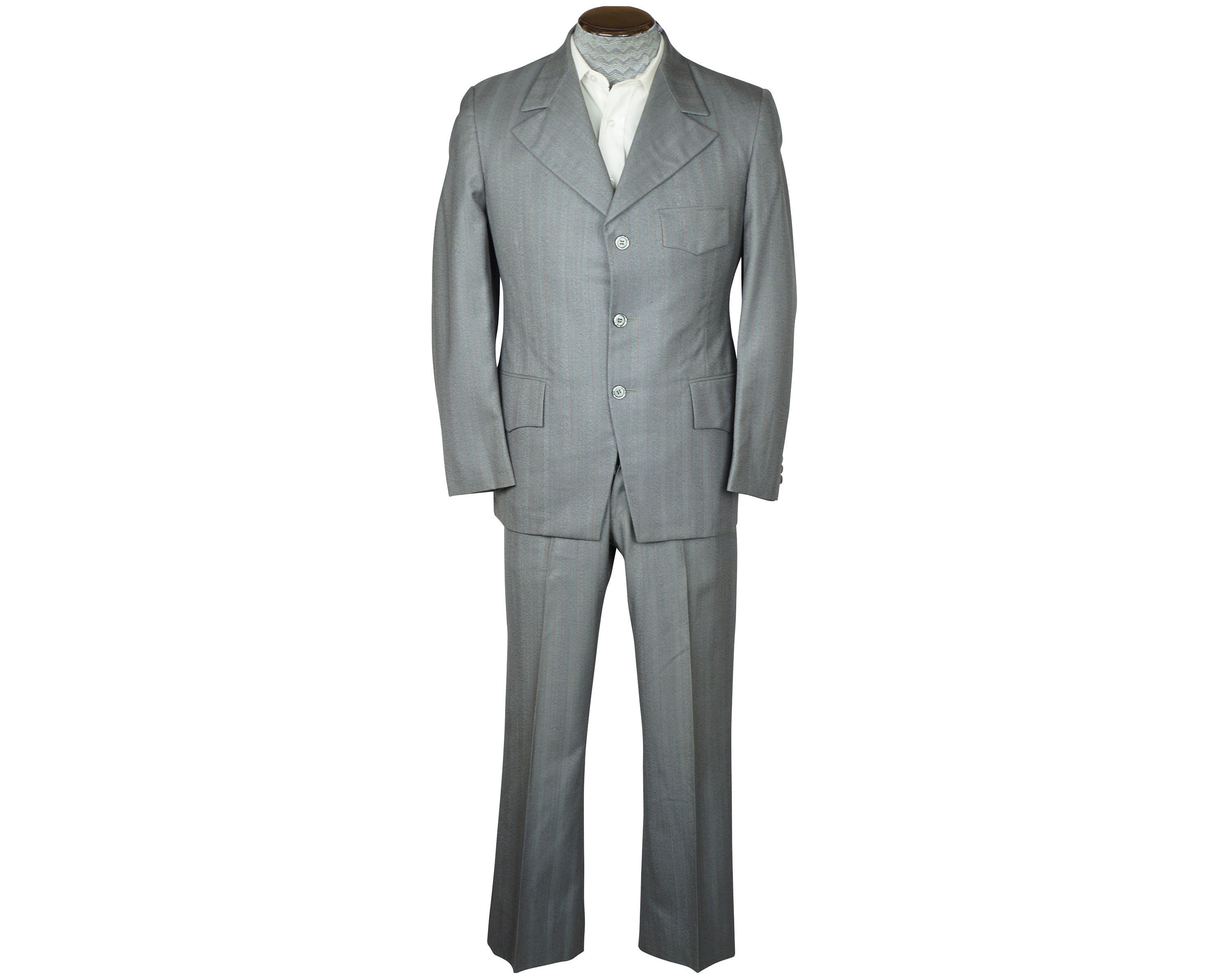 Vintage 1960s British Invasion Suit Shiny Grey W Pinstripes