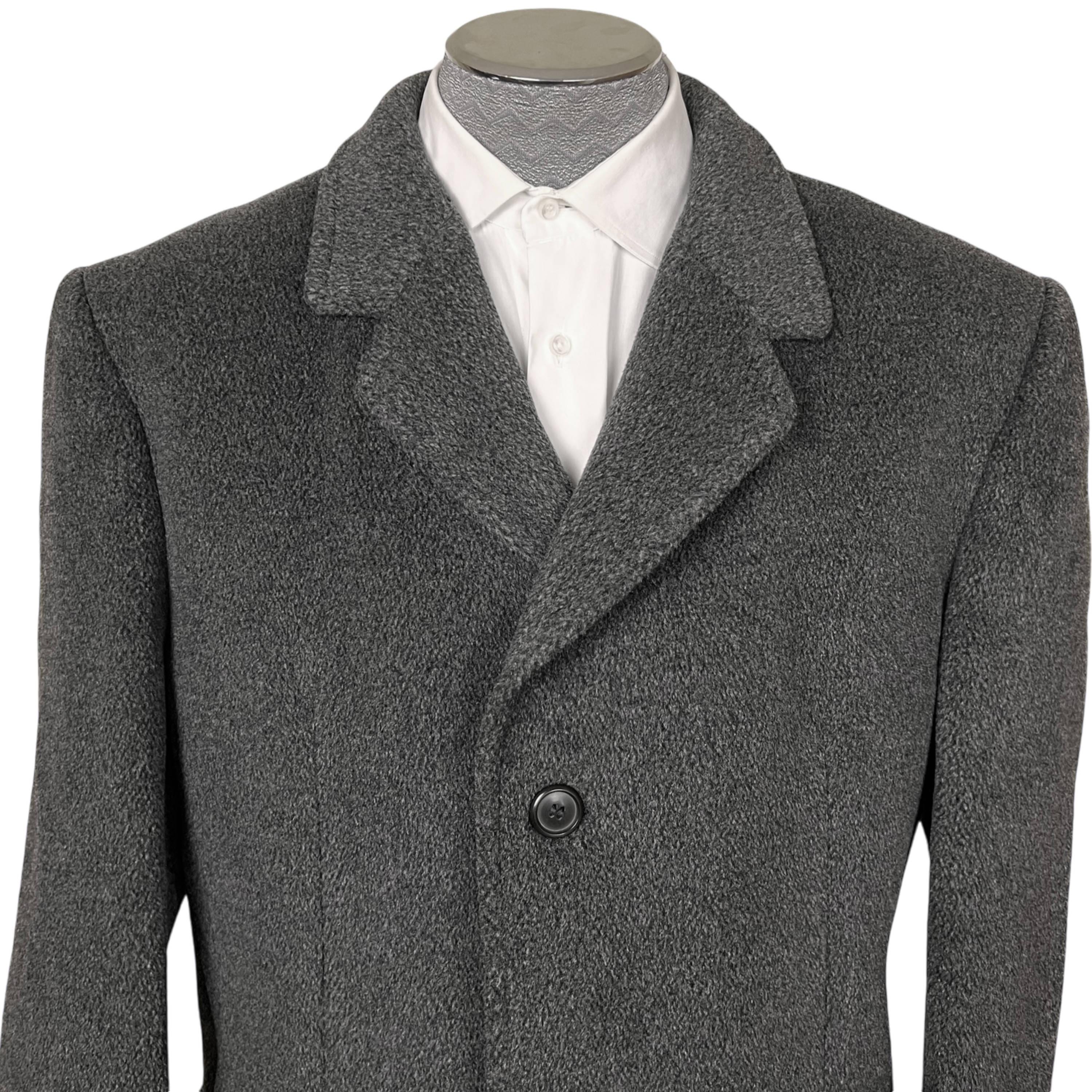 Vintage 1980s Classic Mens Overcoat Grey Crombie Wool Claude