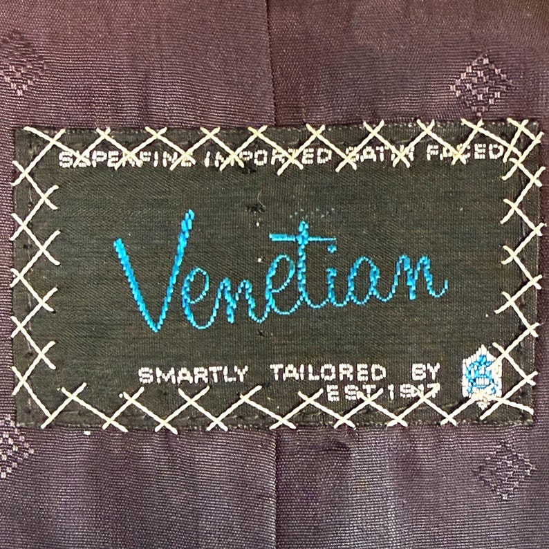 Venicitan Script 1960s Men’s Suit British Invasion Era Tailoring Blue Venetian Satin ...