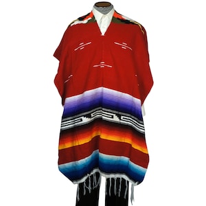 Vintage 1960s Mexican Poncho Saltillo Serape Striped Cotton Blanket