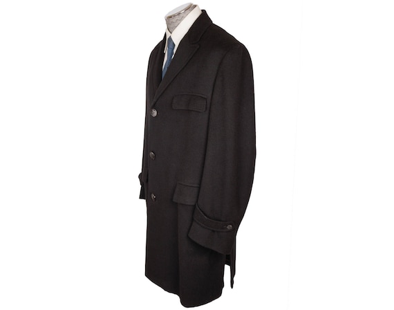 Vintage 1960s Mens Overcoat - Black Wool Cashmere… - image 2